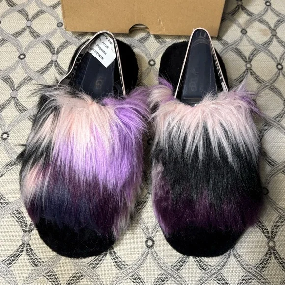 UGG Women Fluff Yeah Multicolor Tie Dye Fur Slides - Picture 2 of 8